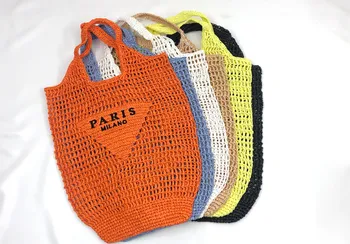 Женская соломенная сумочка с буквами, полая большая сумка-тоут, летняя пляжная сумка-ведро, женская модная сумка через плечо, сумка для покупок, сумка для подмышек