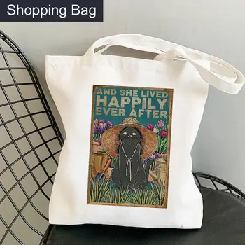 Женская сумка Женская Сумка Для Покупок Cat Read Books Printed Kawaii Bag Harajuku Shopping Canvas Shopper Bag Сумка Для Девочек На плечо