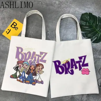 Женская сумка для покупок Bratz Letter, холщовая эстетическая сумка, повседневная женская сумка Ulzzang большой емкости, сумки через плечо Harajuku Funny Y2k