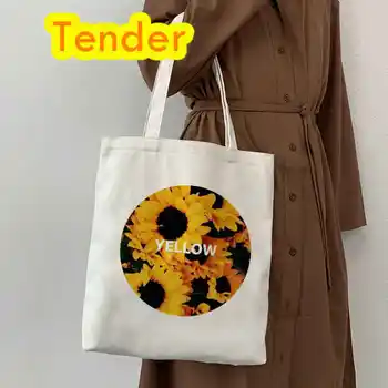 Женская сумка для покупок в стиле Харадзюку с изображением подсолнуха, белая сумка для покупок, женская холщовая сумка через плечо, многоразовая сумка-тоут, сумка для покупок