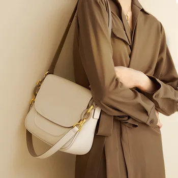 Женская сумка из натуральной кожи роскошного дизайна, однотонная женская сумка через плечо, высококачественная сумка-мессенджер, простой женский кошелек на цепочке.
