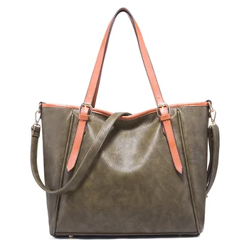 Женские кожаные сумки-тоут большой емкости с плечевым ремнем, женская сумка для покупок хорошего качества Solor Color