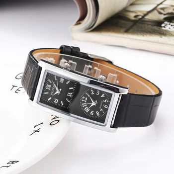 Женские минималистичные часы с 2 часовыми поясами с двойным циферблатом Женские модные Элегантные наручные часы Кварцевые часы С кожаным ремешком Relogio Feminino