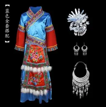 Женские этнические костюмы с вышивкой китайских донгов и Мяо для танцевальных представлений