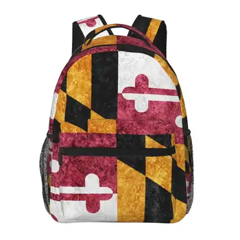 Женский Мужской рюкзак с флагом штата Мэриленд, Металлическая текстура, дорожная Женская сумка, Мужской рюкзак для ноутбука, сумка для книг