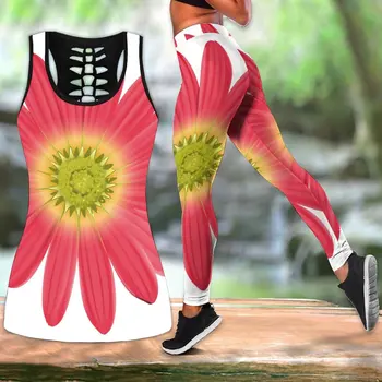 Женский летний модный костюм для йоги с принтом подсолнуха