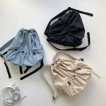 Женский модный рюкзак для путешествий, простой рюкзак для отдыха на шнурке, студенческие легкие нейлоновые рюкзаки, однотонные цвета