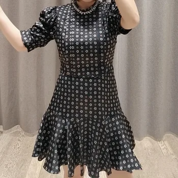 Женское мини-платье со стразами и принтом в виде звезды, с круглым вырезом и высокой талией, с оборками на подоле, Элегантное летнее платье 2023 года выпуска