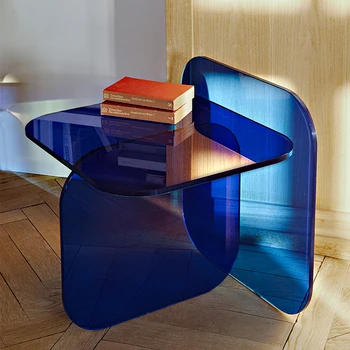 Журнальный столик из закаленного стекла в скандинавском стиле, Дизайнерский Приставной столик, гостиная небольшой квартиры, современный минималистичный Угловой стол, круглый
