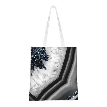 Забавная серая черно-белая агатовая с темно-синими блестками сумка для покупок, холщовая сумка для покупок с искусственным блеском, сумка для покупок на плечо