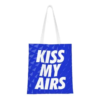 Забавная сумка для покупок Kiss My Airs с принтом, прочная холщовая сумка для покупок через плечо
