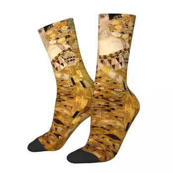 Забавный сумасшедший носок для мужчин, женский золотой портрет Густава Климта, искусство похлопывания, подарок для носков для мальчиков с дышащим рисунком