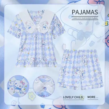 Каваи Санрио Куроми Cinnamoroll Детская пижама Аниме Стеллалу Летняя Мультяшная Принцесса Домашний Кондиционер Комплект одежды Подарок