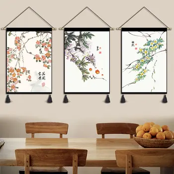 Китайский стиль, картины с цветочными прокрутками, ретро декор комнаты, эстетический настенный художественный плакат, украшение гостиной, домашнего офиса, гобелен