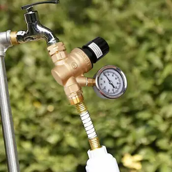Клапан регулятора давления воды, Латунный Бессвинцовый Регулируемый редуктор давления воды с манометром для прицепа RV для путешествий