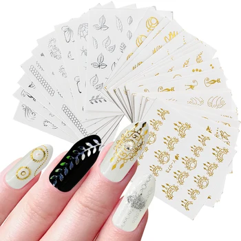 Классический Серебряный Золотой Бронзирующий Водные Наклейки Наклейки Цветок Лист Кошка Маникюр Nail Art Transfer Sticker Nails Art Sticke