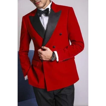 Красивые красные двубортные мужские рабочие деловые костюмы, смокинги для жениха, мужское вечернее платье, блейзер для выпускного вечера, пальто, комплекты брюк (куртка + брюки)