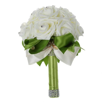 Красивый Свадебный букет Невесты Букет невесты из цветов свадебный букет из искусственных цветов белые букеты для новобрачных-Зеленая лента