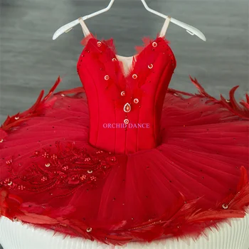 Красочный уникальный дизайн, профессиональное высокое качество, подходящий цвет, подходящий размер, одежда для выступлений для девочек, балетная пачка из красного бархата