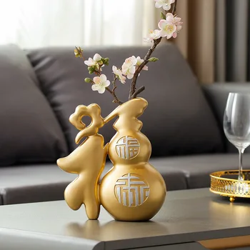 Креативное украшение из тыквы в китайском стиле, гостиная, Ваза с изображением счастливого персонажа, Украшения для ТВ-кабинета, Легкие роскошные украшения