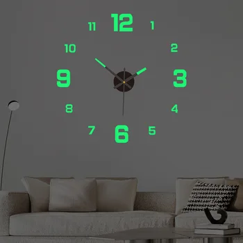 Креативные простые светящиеся цифровые часы DIY Бесшумные настенные часы Офис Гостиная Украшение стен Без перфорации Настенные наклейки Часы