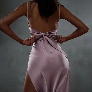 Летнее Новое Модное Сексуальное платье на бретелях с открытой спиной, тонкое платье-слинг с разрезом, фиолетовое Элегантное платье для дня рождения для женщин