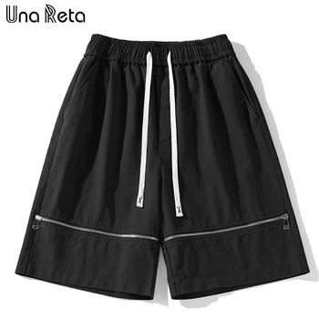 Летние мужские шорты Una Reta, Новая уличная одежда, шорты на молнии в стиле хип-хоп, эластичный пояс, Плюс размер, свободная пара, High Street Short