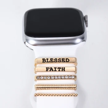 Металлическое декоративное кольцо для ремешка Apple Watch, бриллиантовое украшение, смарт-часы, силиконовый ремешок, подвески, аксессуары для браслета iWatch