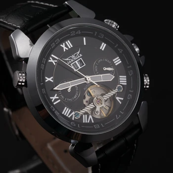 Механические часы из сплава JARAGAR, повседневные модные Механические часы с римской шкалой с маховиком, наручные часы с календарем на ремне