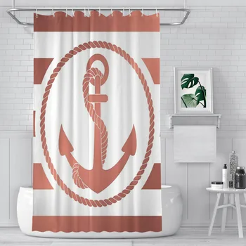 Милые занавески для душа из водонепроницаемой ткани с якорями, креативный декор ванной комнаты с крючками, аксессуары для дома