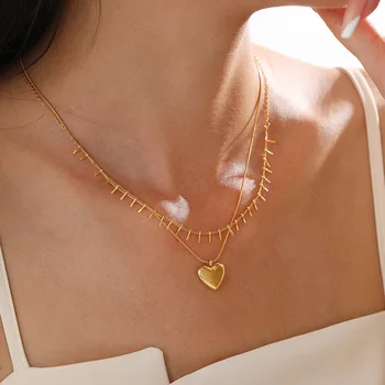Многослойные ожерелья с подвеской в виде сердца для женщин, Позолоченное Геометрическое цепное ожерелье из нержавеющей стали, Новый тренд, Свадебные украшения, подарок