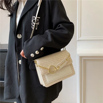 Модная женская плетеная сумка с клапаном, повседневная сотня сумок на одно плечо, простые Новые популярные маленькие квадратные сумки для поездок на работу