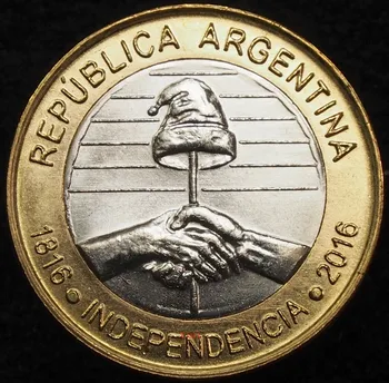 Монета для рукопожатия Памятная монета Новая биметаллическая монета UNC, посвященная 200-летию независимости Аргентины в размере 2 песо в 2016 году