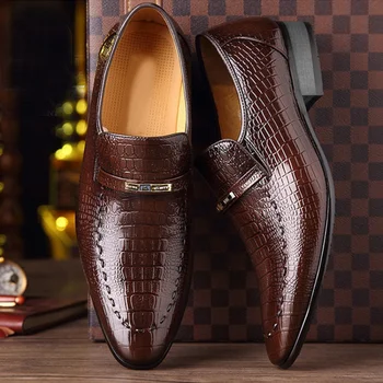 Мужская обувь из искусственной кожи с роскошным рисунком Крокодиловой кожи, мужская деловая модельная обувь, повседневная Социальная обувь, Мужская свадебная обувь