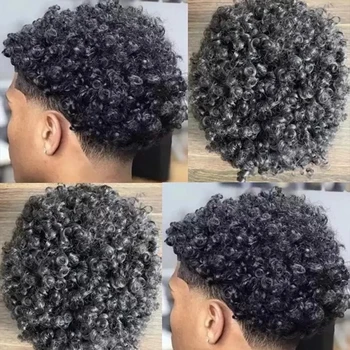 Мужской Парик 15 мм Afro Kinky Curly Weave Прочного Невидимого Прозрачного Кожного Покрова На Основе Черных Афроамериканских Человеческих Волос, Парик-Протез