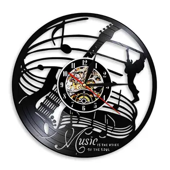 Музыкальный инструмент Гитара 3D Художественное оформление стен Музыка - жизнь души Настенные часы Виниловая пластинка Часы со светодиодной подсветкой