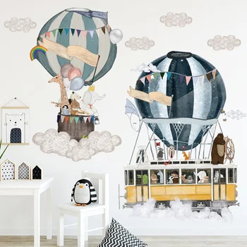 Мультяшные наклейки на стену с воздушным шаром, Животные, украшение детской комнаты, наклейки на стены, экологически чистые художественные наклейки