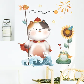 Наклейка на стену Lucky Cat Вдохновляющая Креативная Маленькая Свежая Интересная наклейка на прикроватный столик в спальне Настенная наклейка