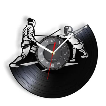 Настенные часы на тему фехтования Из настоящей виниловой пластинки Sword Sport, винтажные настенные часы с подсветкой для фехтовальщиков и любителей фехтования