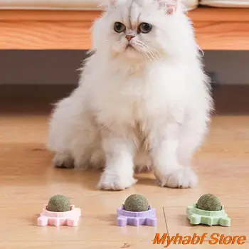 Натуральная Кошачья Мята Cat Wall Stick-on Ball Toys Лечит Здоровые Натуральные Комочки Шерсти, Способствующие Пищеварению, Кошачью Траву, Снек для Домашних Животных