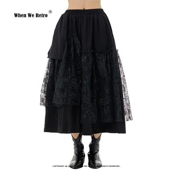 Новая одежда Y2K, сетчатая длинная юбка миди в стиле пэчворк, уличная одежда, Весна-лето, юбки трапециевидной формы, универсальные черные Faldas RS823