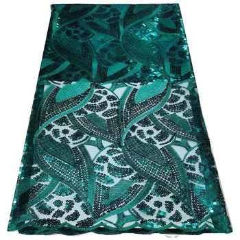 Новейшая Зеленая Африканская кружевная ткань 2023 г. Высококачественное кружево Французская кружевная ткань из молочного шелка С блестками нигерийское вечернее платье FYIN21