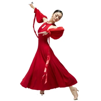 Новое женское платье для бальных танцев Большого размера, Вальс, Танго, профессиональная одежда для соревнований, одежда для сцены без рукавов