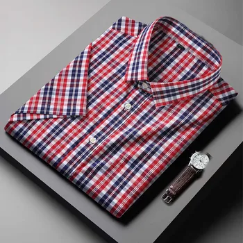 Новое поступление, модная клетчатая рубашка из 100% хлопка очень большого размера с коротким рукавом, мужская рубашка в деловую клетку, окрашенная пряжей, Размер L-7XL 8XL 10XL
