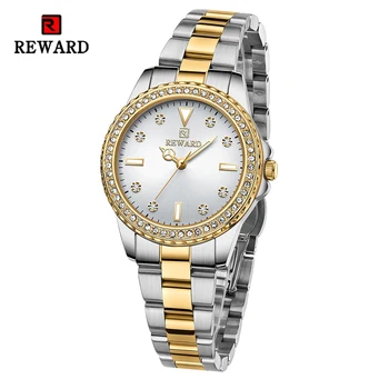 Новые часы класса люкс от ведущего бренда REWARD для женщин, японский механизм, наручные часы для платья из нержавеющей стали, водонепроницаемые люминесцентные кварцевые часы
