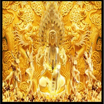 Обои beibehang на заказ, Китайская Золотая Богиня Милосердия, Рельефный Китайский дракон, Обои для фона на стене телевизора