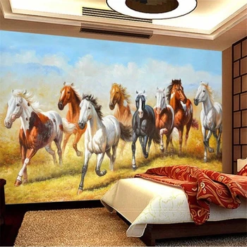 Обои на заказ, 3D сплошная фреска, восемь лошадей, декоративная роспись в мужском стиле, обои для декоративной росписи в гостиной