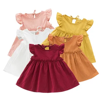 Однотонное льняное платье, детская одежда, льняное белье с оборками, элегантные вечерние платья принцессы, одежда для маленьких девочек (12 месяцев- 5 лет), Vestidos