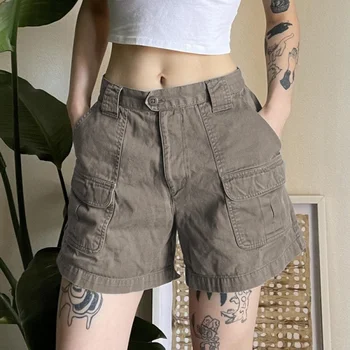 Однотонные рабочие шорты в американском винтажном стиле с карманами, женские летние Свободные повседневные джинсовые рабочие брюки 2023 года выпуска