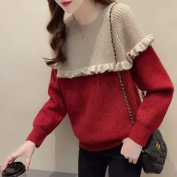 Осень-зима 2022, женский вязаный свитер, модный джемпер, пуловеры, Женский свободный свитер с длинным рукавом в корейском стиле колледжа H88